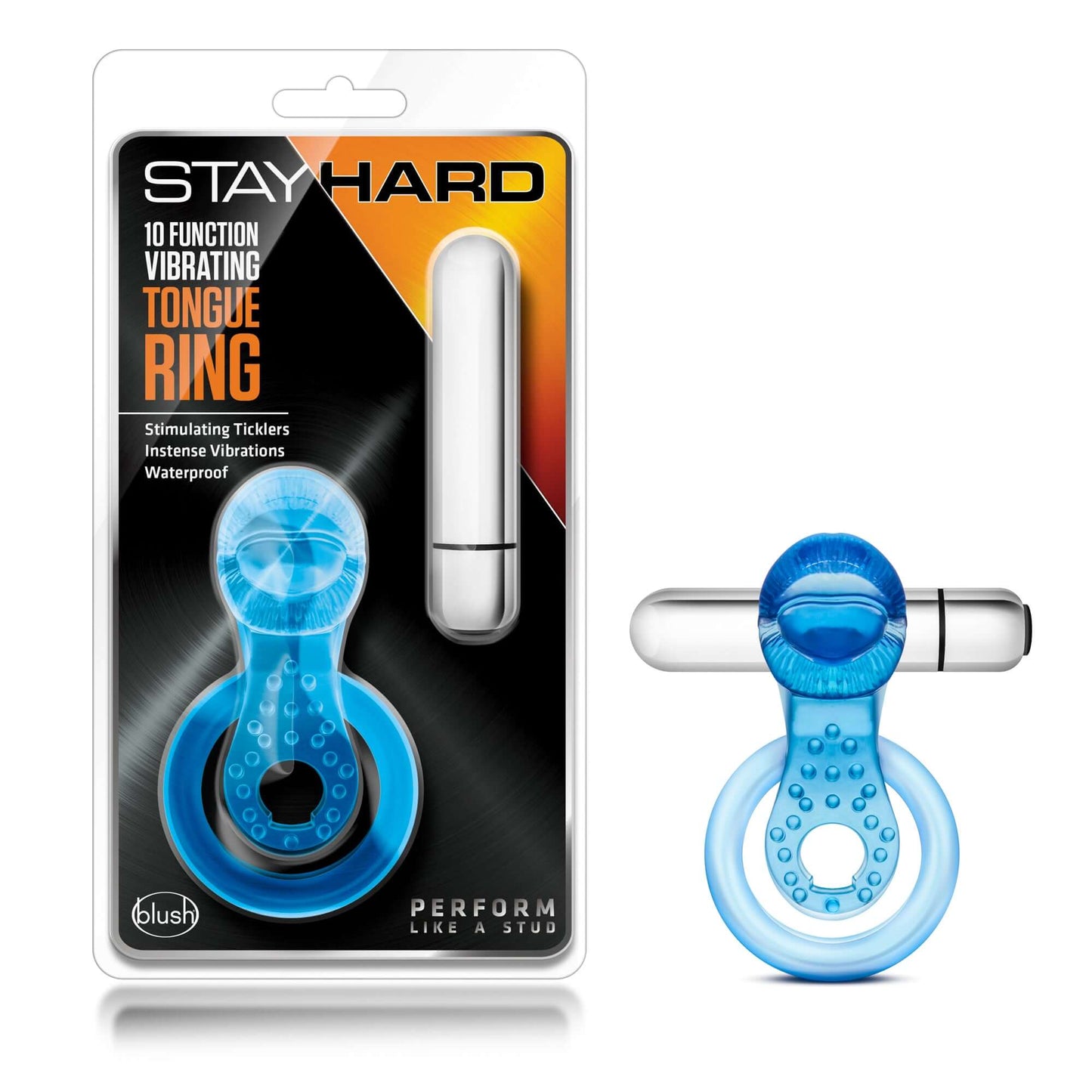 Stay Hard 10 Function Vibrating Tongue Ring - Blue | 853858007291 | Available at EroticWarehouse.com