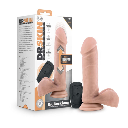 Dr. Skin Silicone - Dr. Beckham - 7 Inch Thumping Dildo With Remote Control - Vanilla | 819835027782 | Available at EroticWarehouse.com