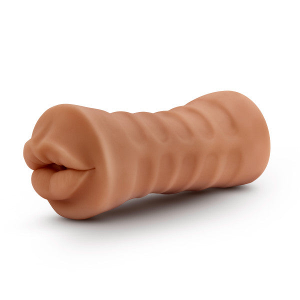 M for Men - Isabella - Mouth Style Vibrating Stroker - Mocha | 819835023975 | Available at EroticWarehouse.com