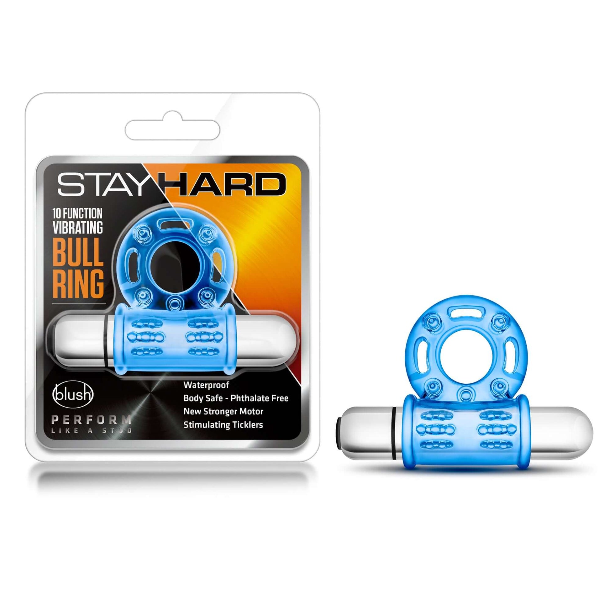 Stay Hard 10 Function Vibrating Bull Ring - Blue | 853858007338 | Available at EroticWarehouse.com