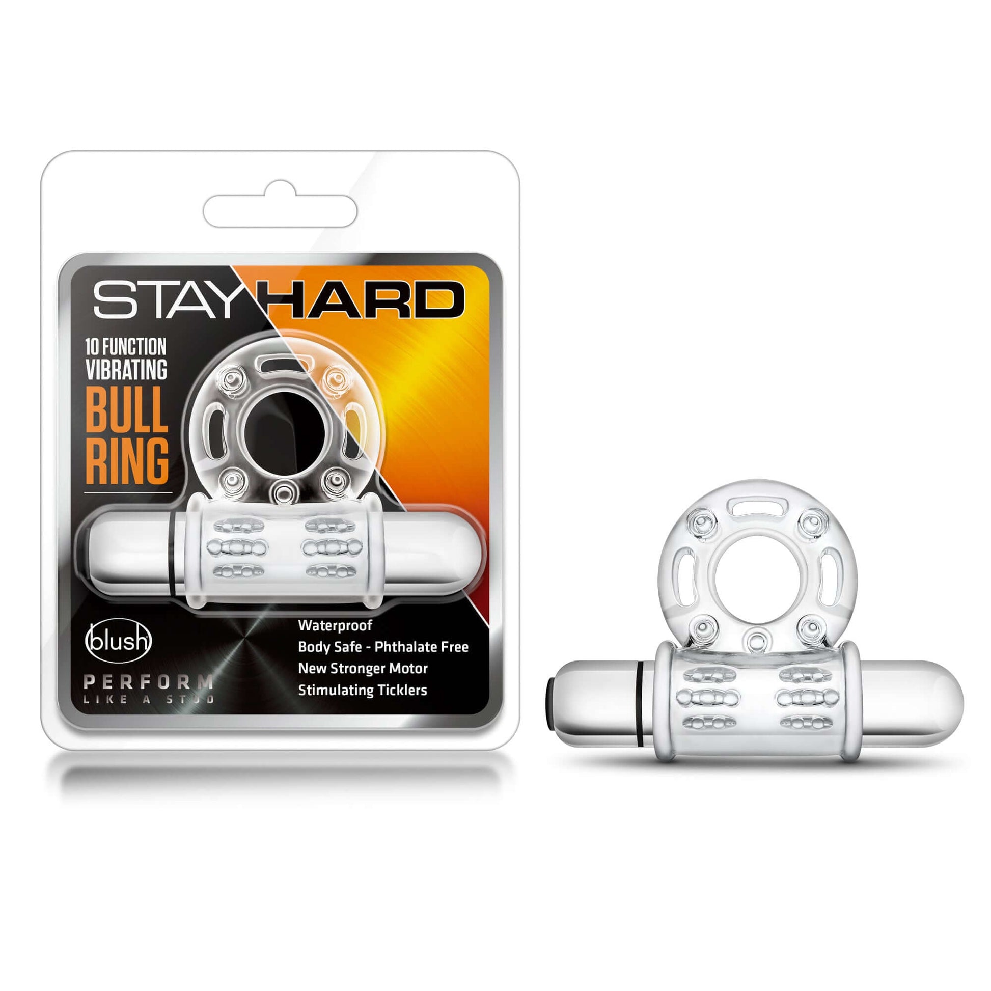 Stay Hard 10 Function Vibrating Bull Ring - Clear | 853858007345 | Available at EroticWarehouse.com