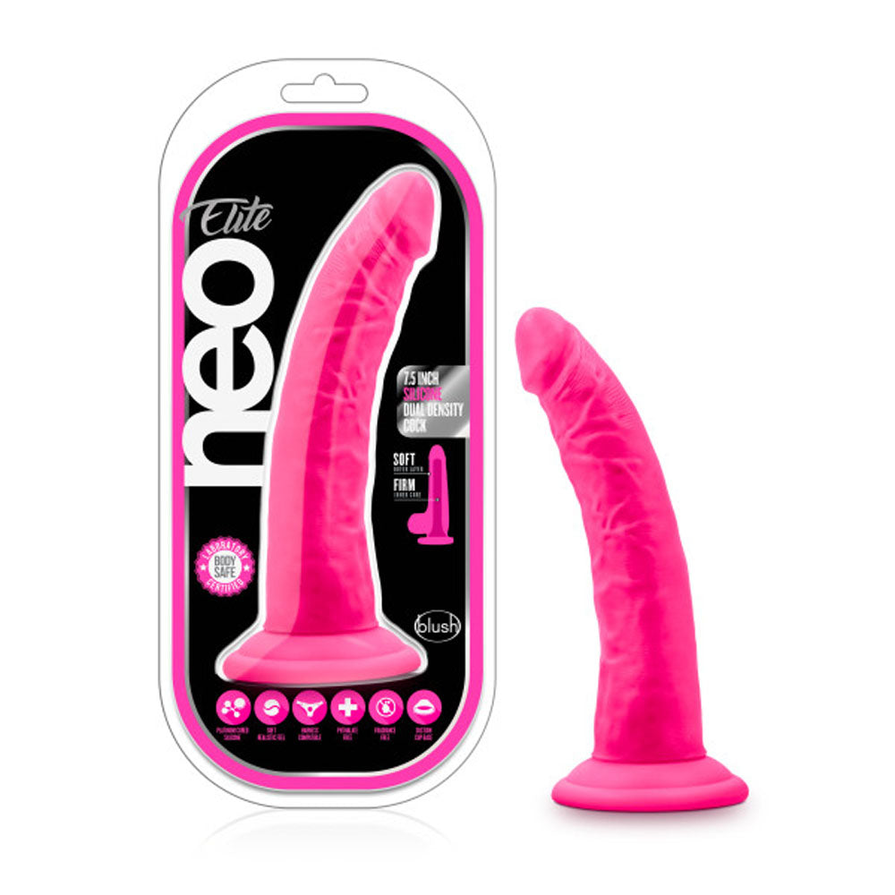 Neo Elite - 7.5 Inch Silicone Dual Density Cock - Neon Pink | 819835022107 | Available at EroticWarehouse.com