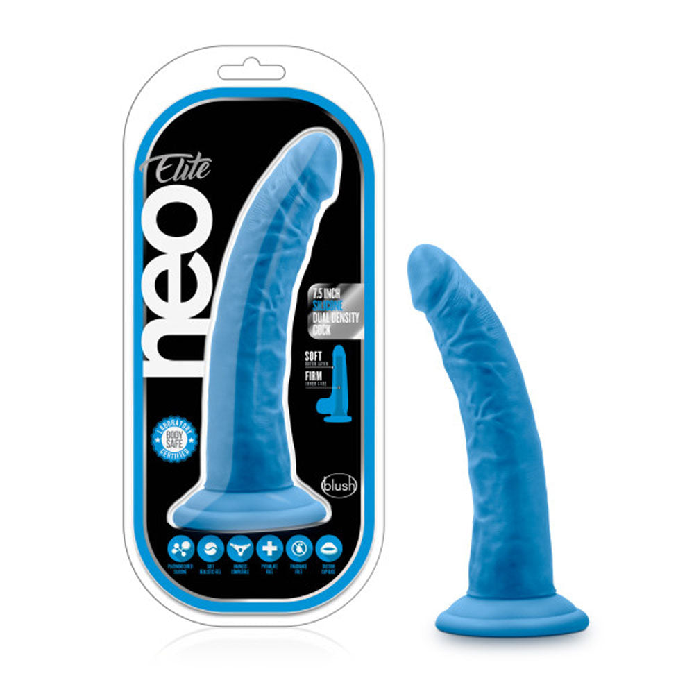 Neo Elite - 7.5 Inch Silicone Dual Density Cock - Neon Blue | 819835022114 | Available at EroticWarehouse.com
