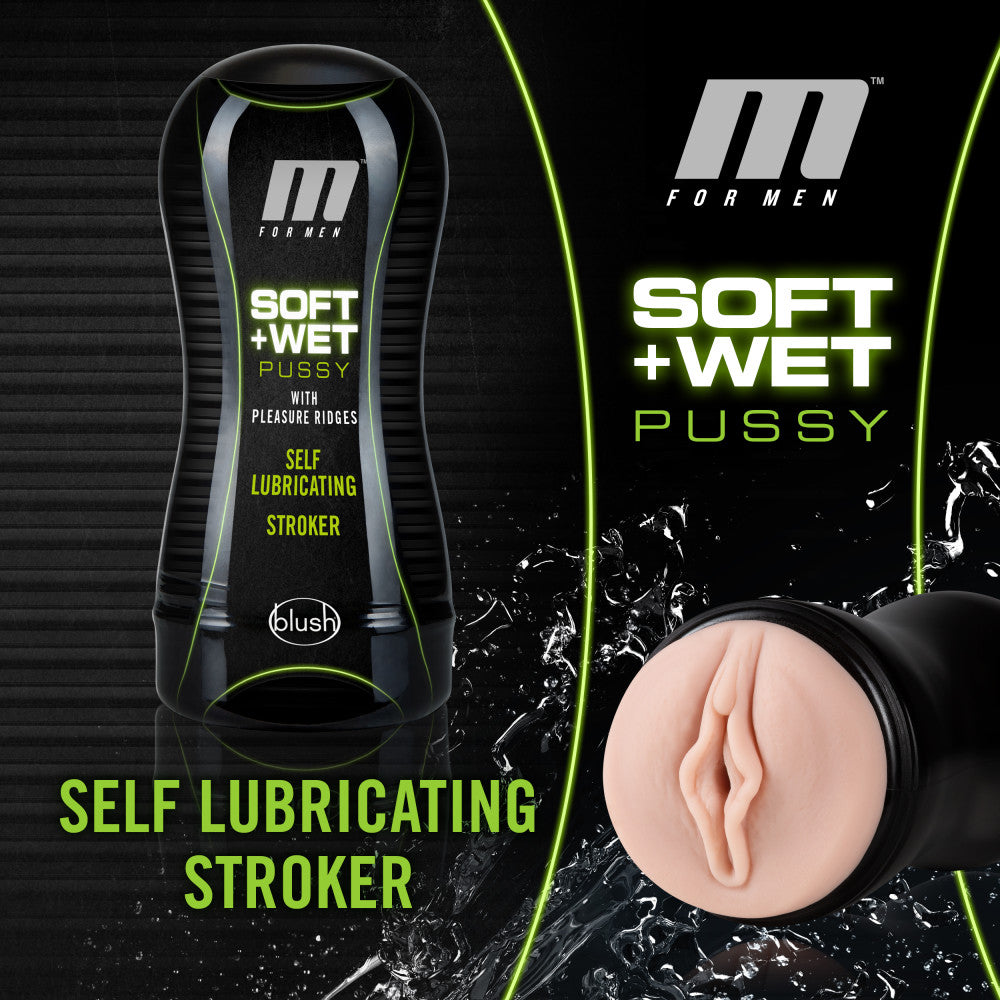 M for Men - Soft and Wet - Pussy With Pleasure Ridges - Self Lubricating Stroker Cup - Vanilla | 819835025498 | Available at EroticWarehouse.com