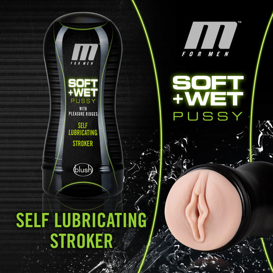 M for Men - Soft and Wet - Pussy With Pleasure Ridges - Self Lubricating Stroker Cup - Vanilla | 819835025498 | Available at EroticWarehouse.com