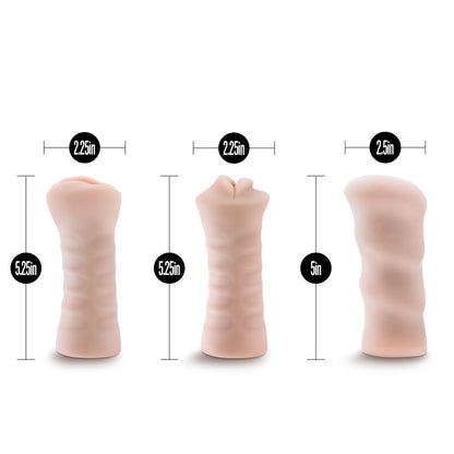 M for Men - 3-Pack Self-Lubricating Vibrating Pussy Ass & Mouth Stroker Sleeve Kit - Vanilla | 819835025429 | Available at EroticWarehouse.com