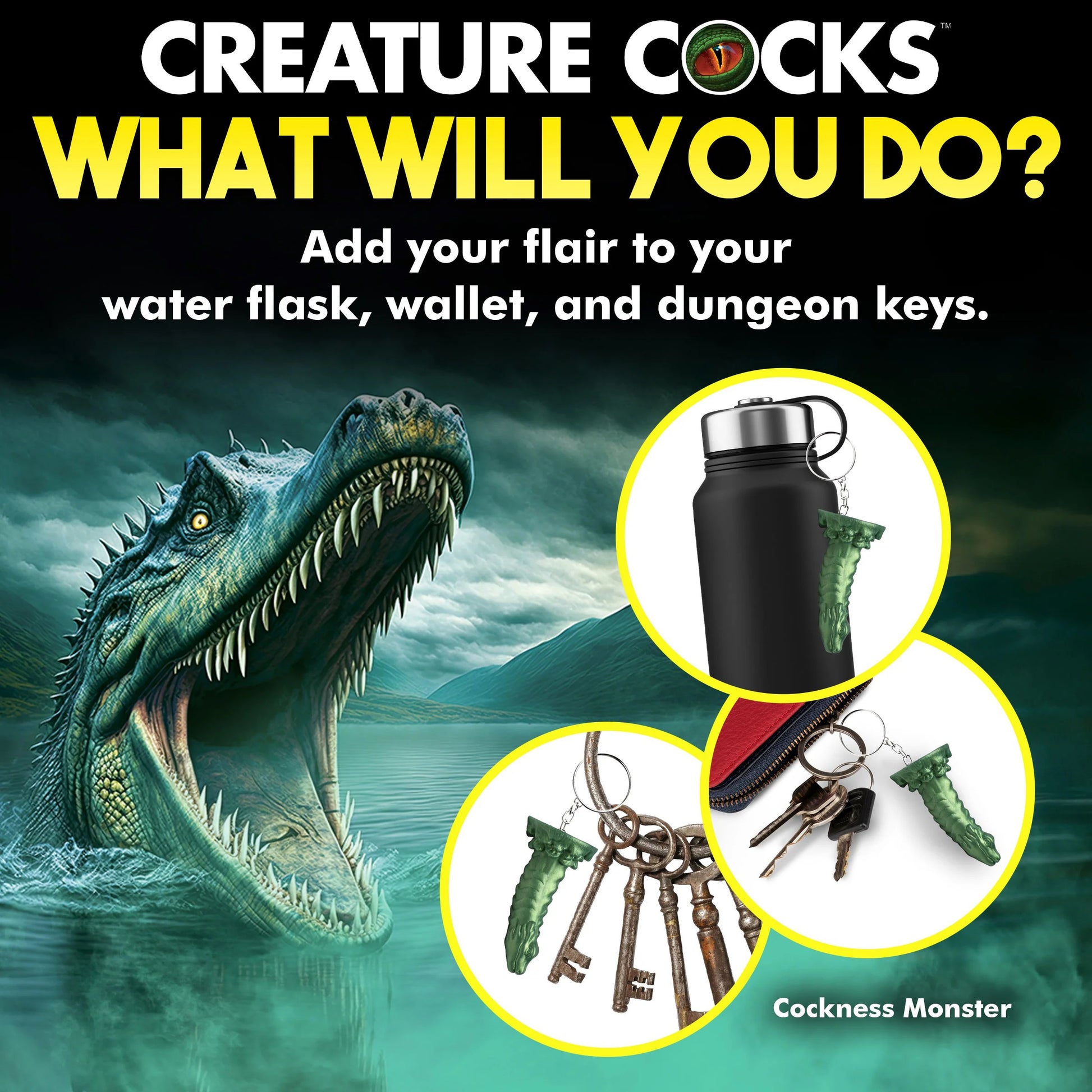 Cockness Monster Keychain - Green | 848518054982 | Available at EroticWarehouse.com
