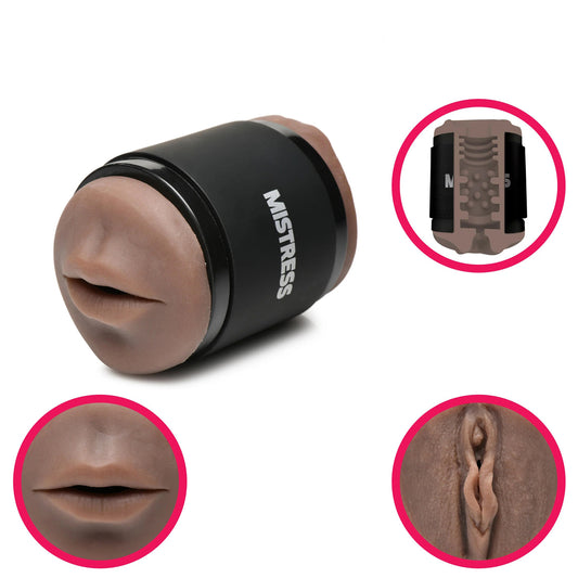 Mistress Double Shot Mouth and Pussy Stroker - Dark | 653078943177 | Available at EroticWarehouse.com
