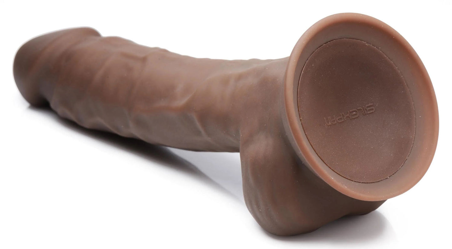 Fleshstixxx 8" Vibrating Silicone Dildo With Balls Brown | 653078942064 | Available at EroticWarehouse.com