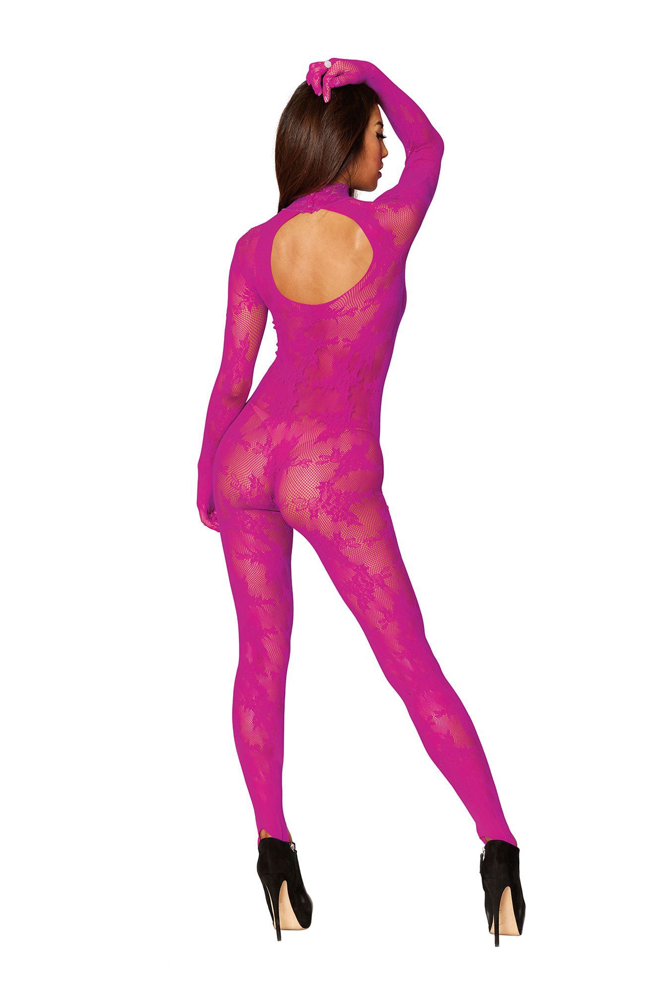 Bodystocking With Finger Gloves - One Size - Azalea | 888368333011 | Available at EroticWarehouse.com
