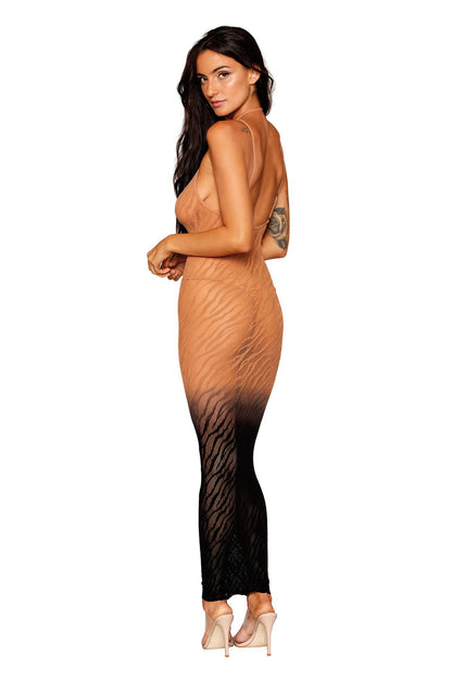 Bodystocking Gown - One Size - Black/copper | 888368347568 | Available at EroticWarehouse.com