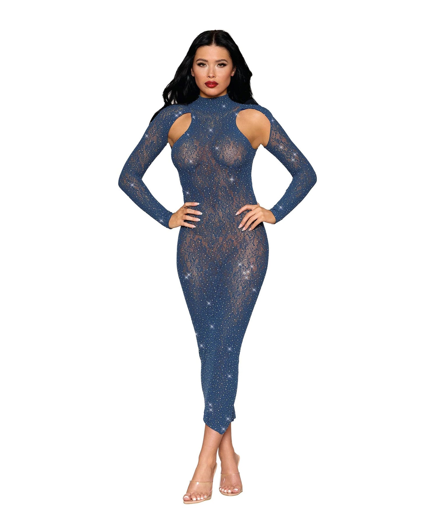 Bodystocking Gown Dmnd - One Size - Navy | 888368358151 | Available at EroticWarehouse.com