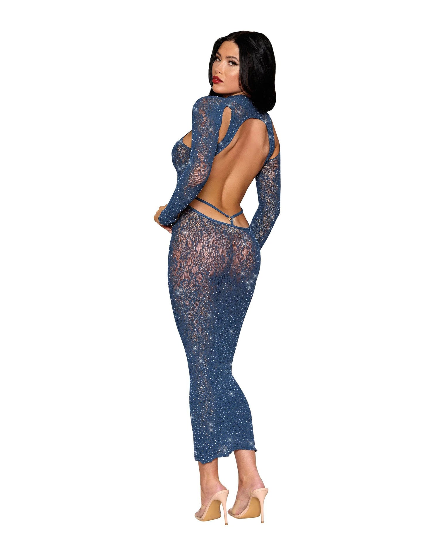 Bodystocking Gown Dmnd - One Size - Navy | 888368358151 | Available at EroticWarehouse.com