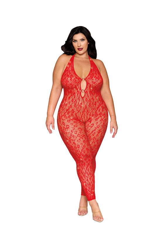Rhinestone Bodystocking Dmnd - Queen Size - Poinsettia | 888368362547 | Available at EroticWarehouse.com