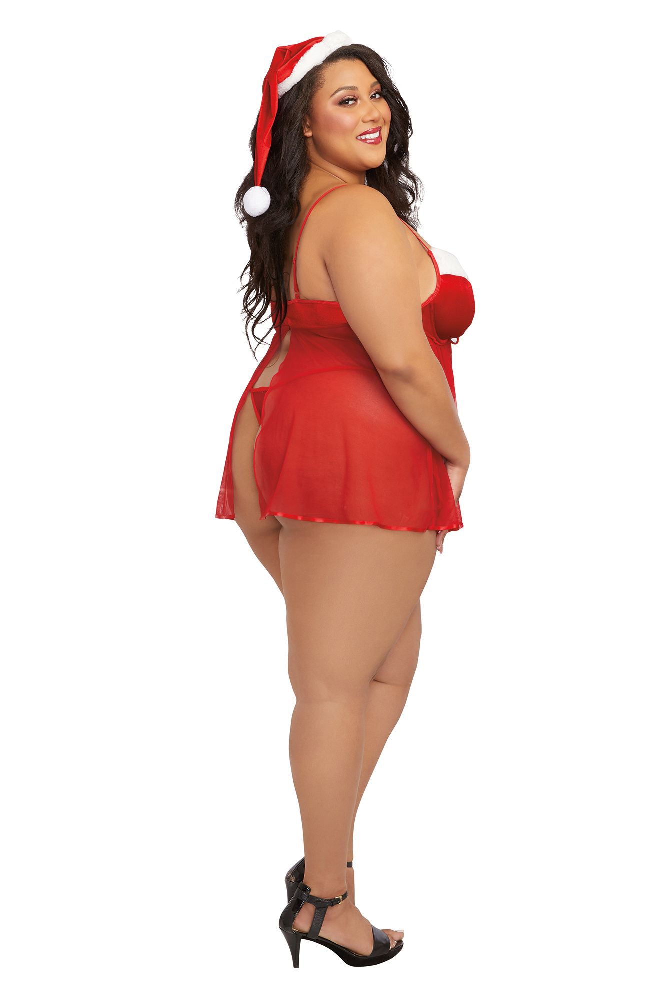 Santa Babydoll, Thong and Hat - 1x - Lipstick Red | 888368312191 | Available at EroticWarehouse.com