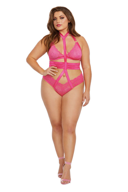 Bralette and Harness Panty - Queen Size - Fuchsia | 888368312726 | Available at EroticWarehouse.com