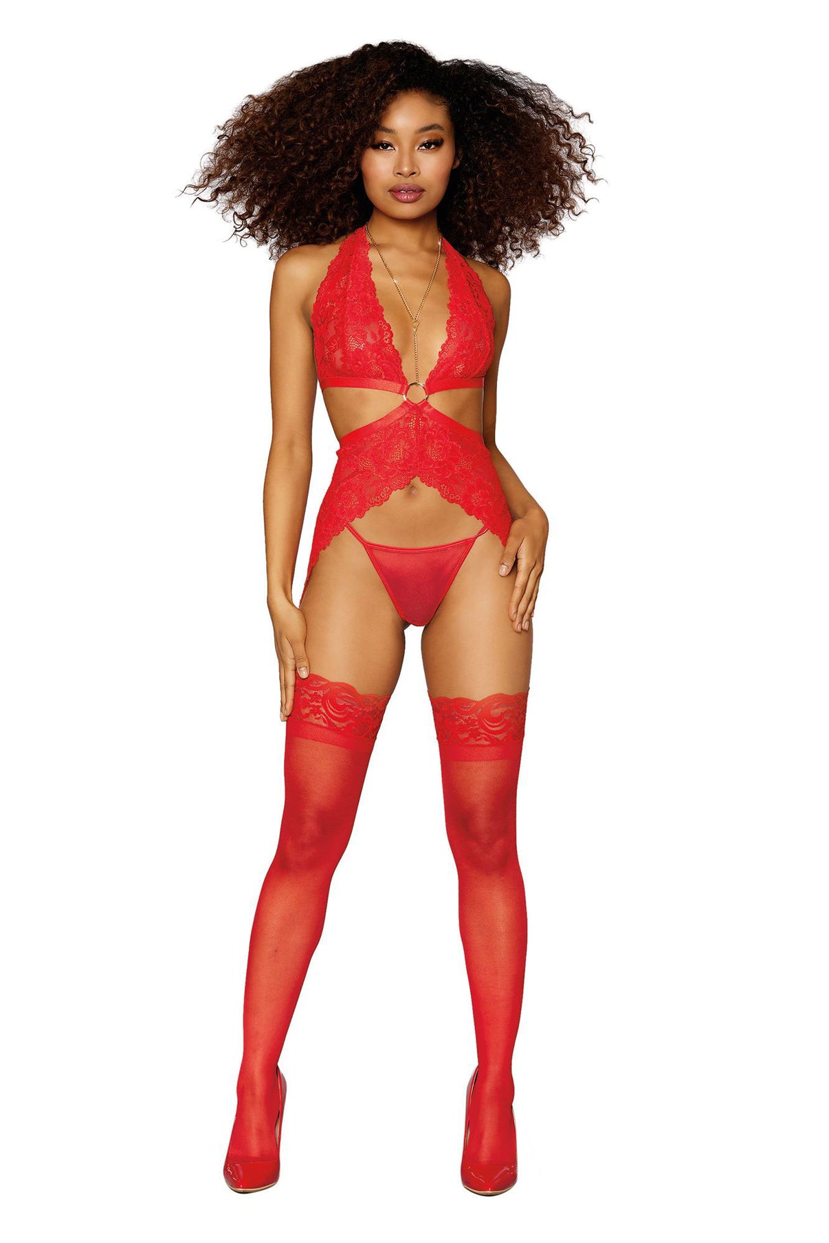 Garter Slip and G-String - One Size - Lipstick Red | 888368327287 | Available at EroticWarehouse.com