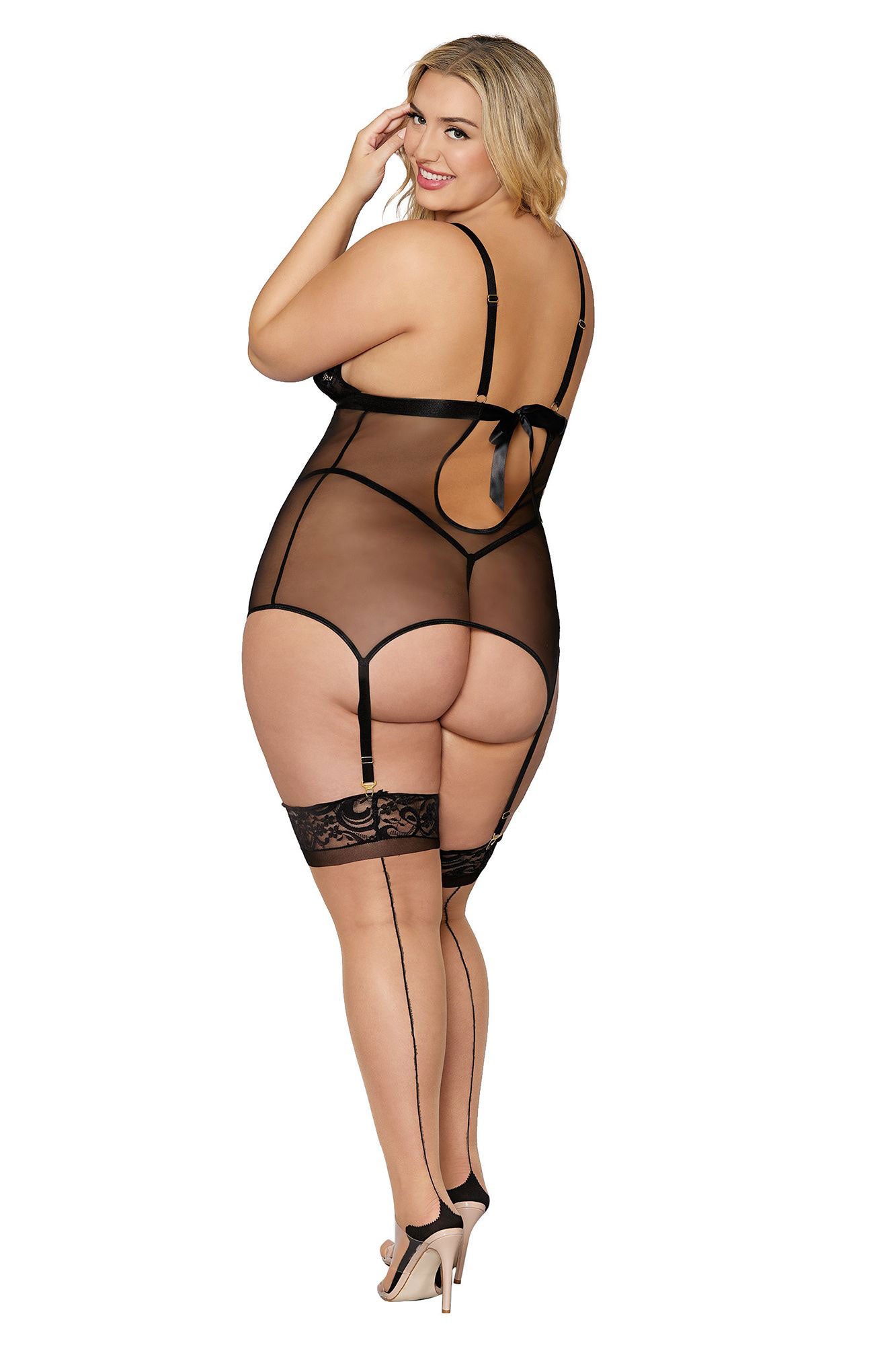 Garter Slip and G-String - Queen Size - Black | 888368327324 | Available at EroticWarehouse.com