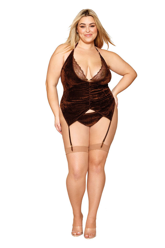 Shirt Garter Slip and G-String - Queen Size - Espresso | 888368343799 | Available at EroticWarehouse.com