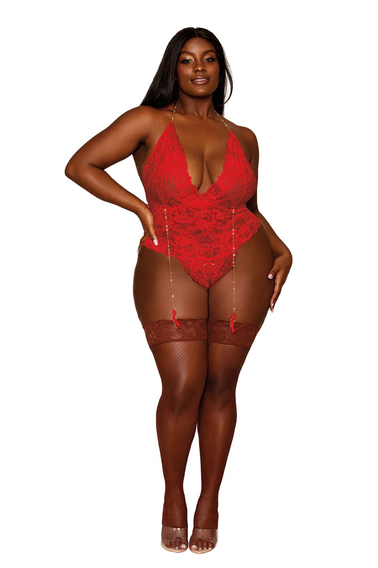 Garter Teddy - Queen Size - Ruby | 888368343928 | Available at EroticWarehouse.com