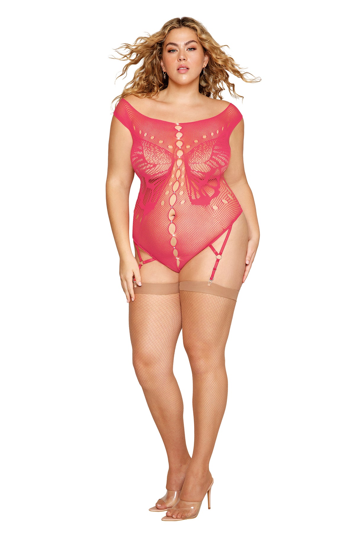 Garter Teddy - Queen Size - Watermelon | 888368352661 | Available at EroticWarehouse.com