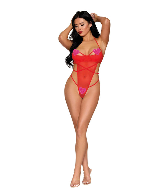 Teddy Dmnd With Pink Hearts- One Size - Red | 888368358083 | Available at EroticWarehouse.com