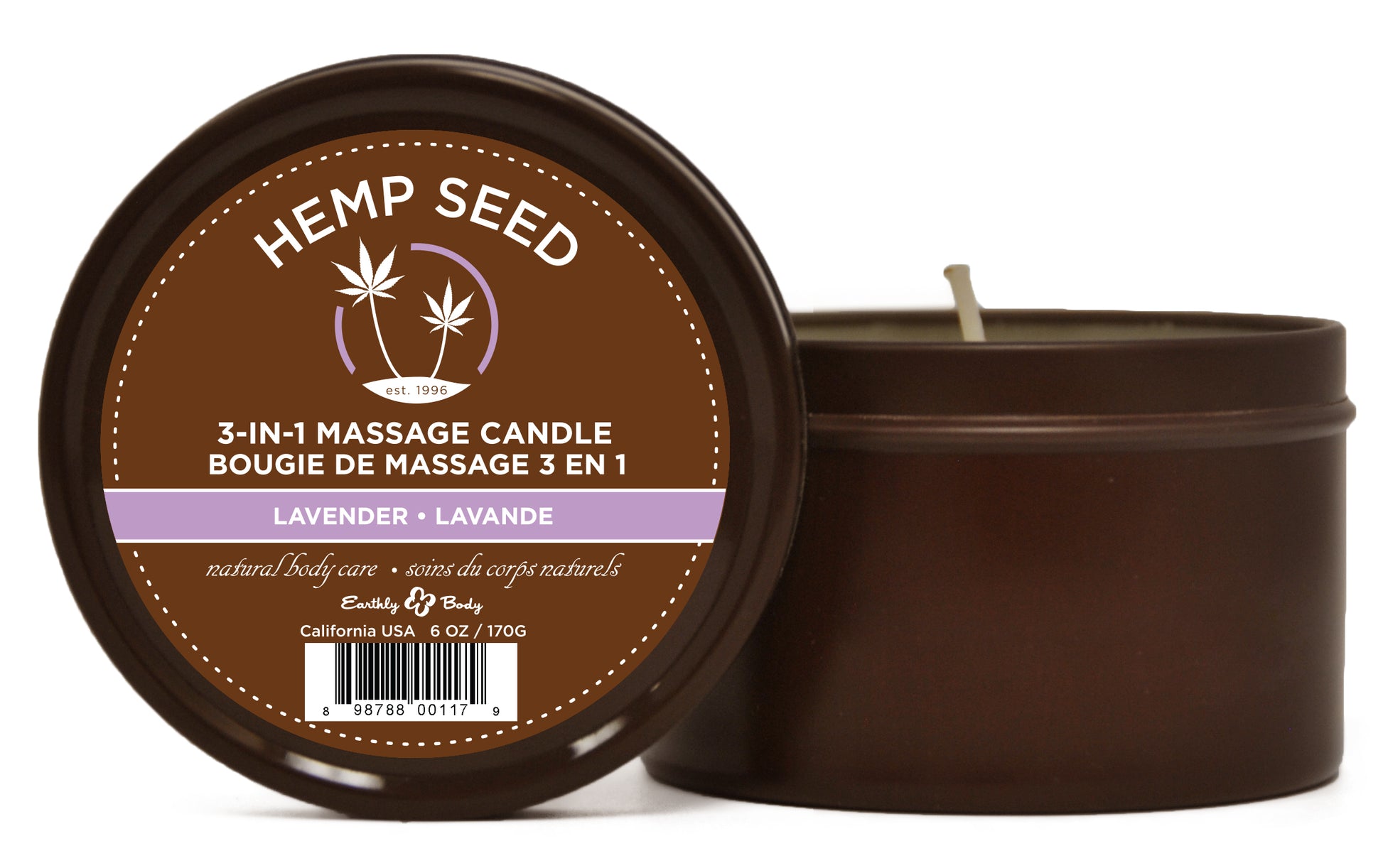 Hemp Seed 3-in-1 Massage Candle - Lavender - 6 Oz. | 814487020457 | Available at EroticWarehouse.com