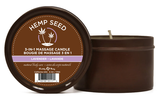 Hemp Seed 3-in-1 Massage Candle - Lavender - 6 Oz. | 814487020457 | Available at EroticWarehouse.com