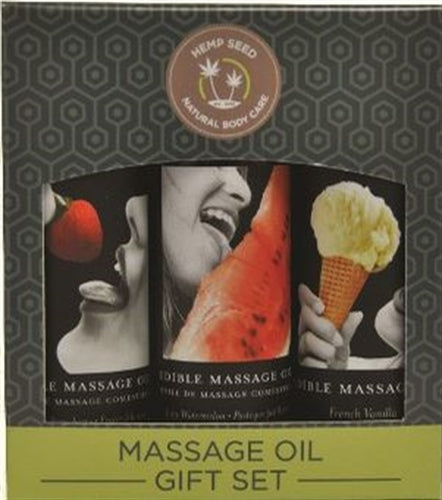 Edible Massage Oil Gift Set Box - 2 Fl. Oz. Bottles - Strawberry, Watermelon, Vanilla | 814487020617 | Available at EroticWarehouse.com
