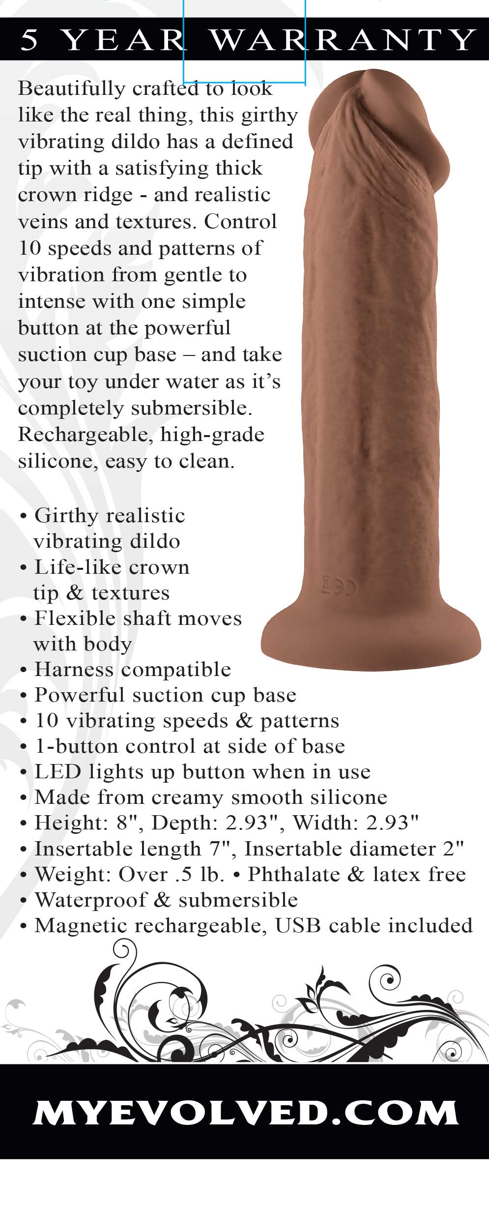 7 Inch Girthy Vibrating Dong - Dark | 844477022741 | Available at EroticWarehouse.com