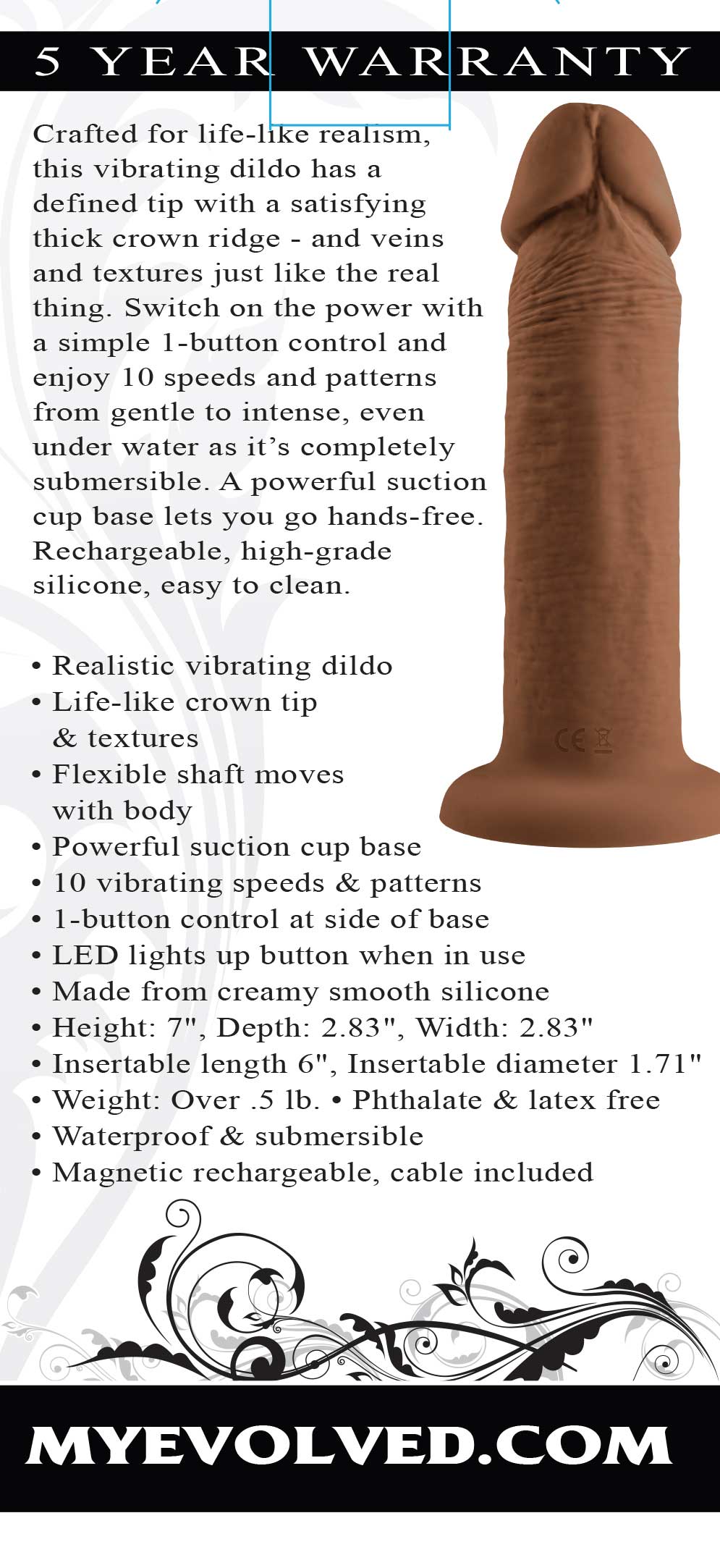 6 Inch Girthy Vibrating Dong - Dark | 844477022765 | Available at EroticWarehouse.com