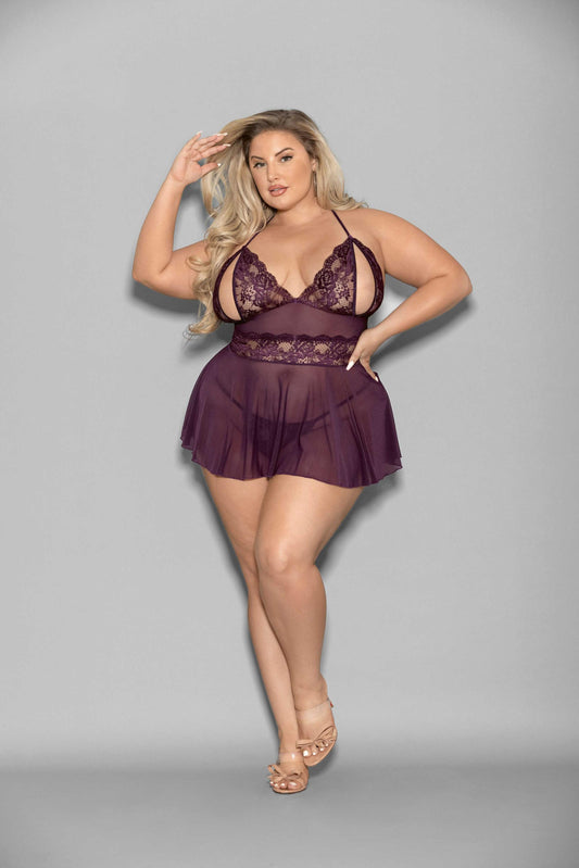 Shorty Babydoll - Queen Size - Plum | 763036321739 | Available at EroticWarehouse.com