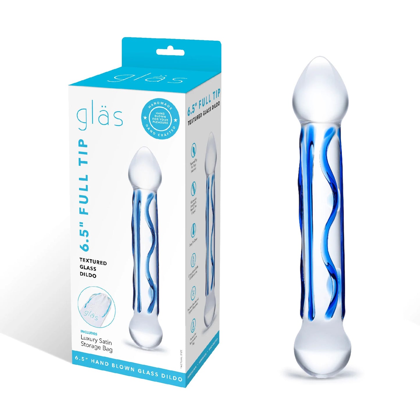 6.5 Inch Full Tip Textured Glass Dildo | 4890808205600 | Available at EroticWarehouse.com