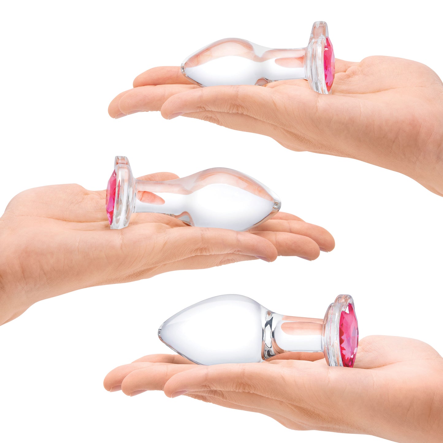 3 Pc Heart Jewel Glass Anal Training Kit - Clear/pink | 4890808265062 | Available at EroticWarehouse.com