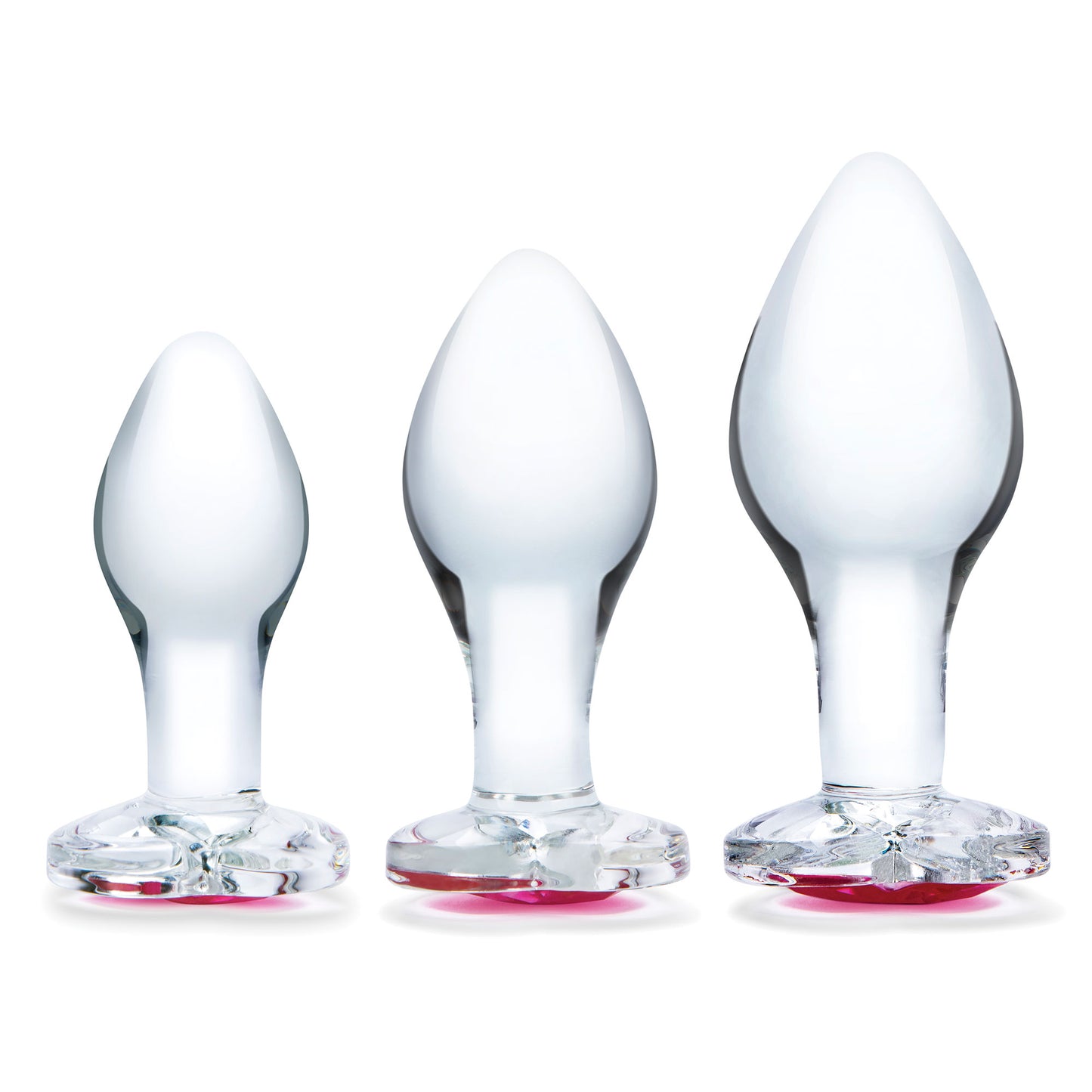 3 Pc Heart Jewel Glass Anal Training Kit - Clear/pink | 4890808265062 | Available at EroticWarehouse.com