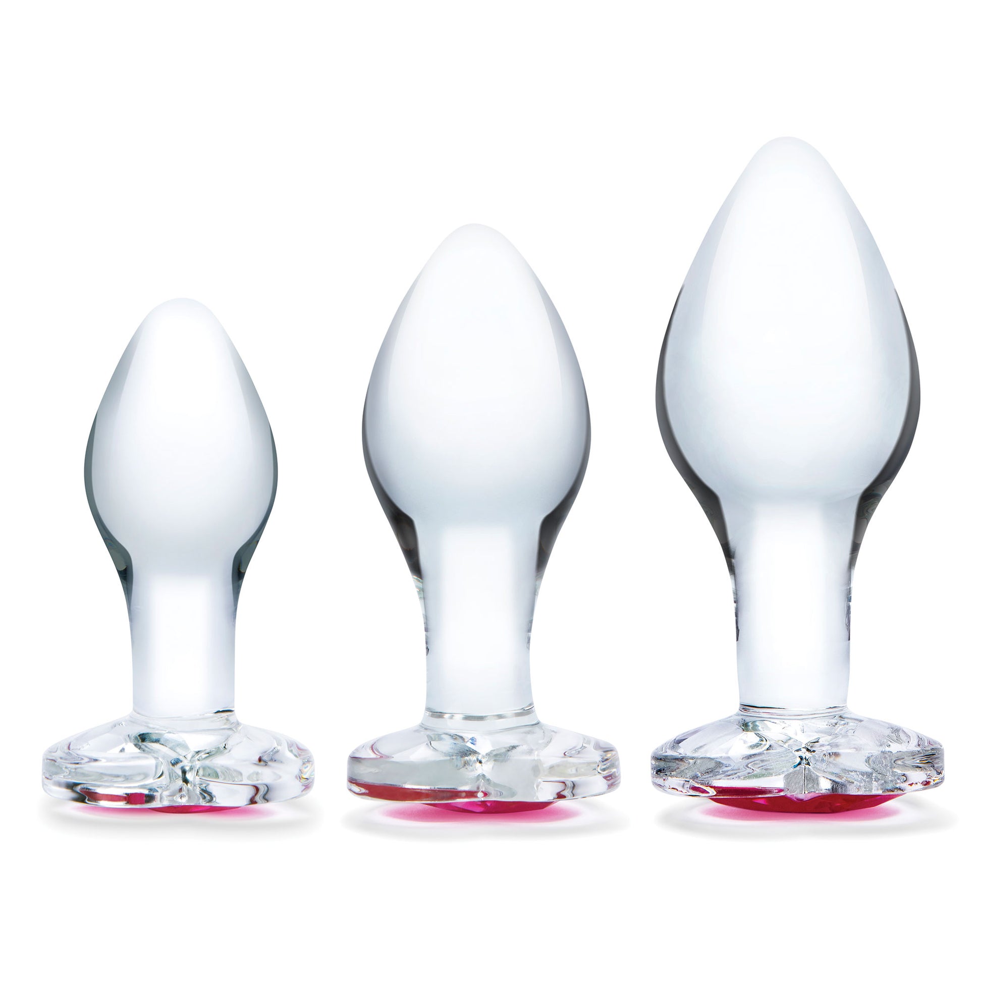 3 Pc Heart Jewel Glass Anal Training Kit - Clear/pink | 4890808265062 | Available at EroticWarehouse.com