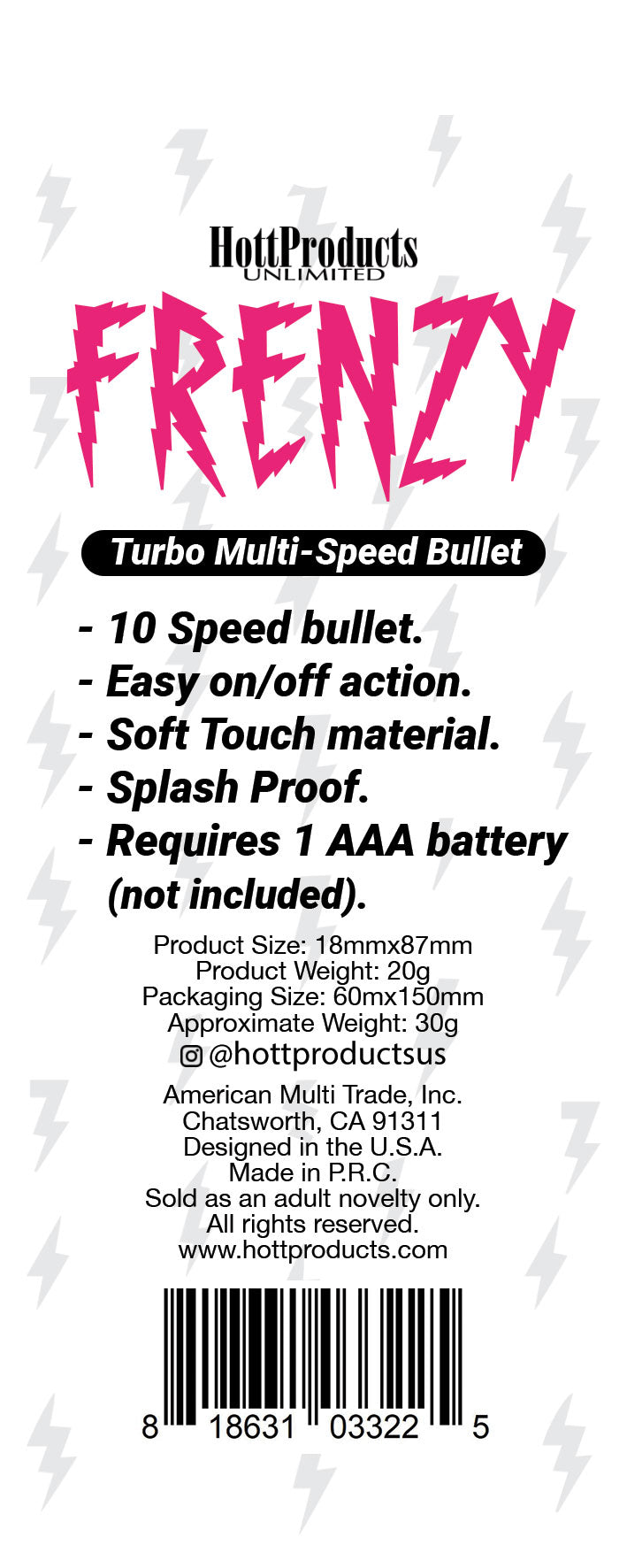 Frenzy - Power Bullet- Black | 818631033225 | Available at EroticWarehouse.com