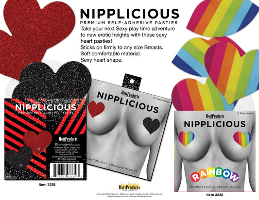 Nipplicious - Heart Shape Pasties - Glitter - Red and Black | 818631033393 | Available at EroticWarehouse.com
