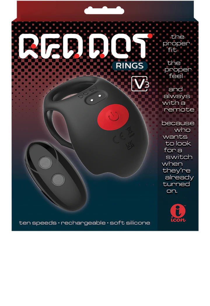Red Dot Vibrating Cock Ring V3 With Remote - Black/red | 847841050784 | Available at EroticWarehouse.com