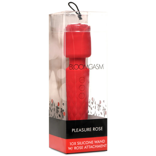 Pleasure Rose 10x Silicone Wand With Rose Attachment - Red | 848518053695 | Available at EroticWarehouse.com