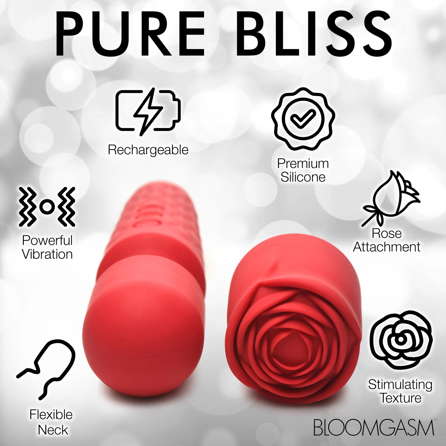 Pleasure Rose 10x Silicone Wand With Rose Attachment - Red | 848518053695 | Available at EroticWarehouse.com