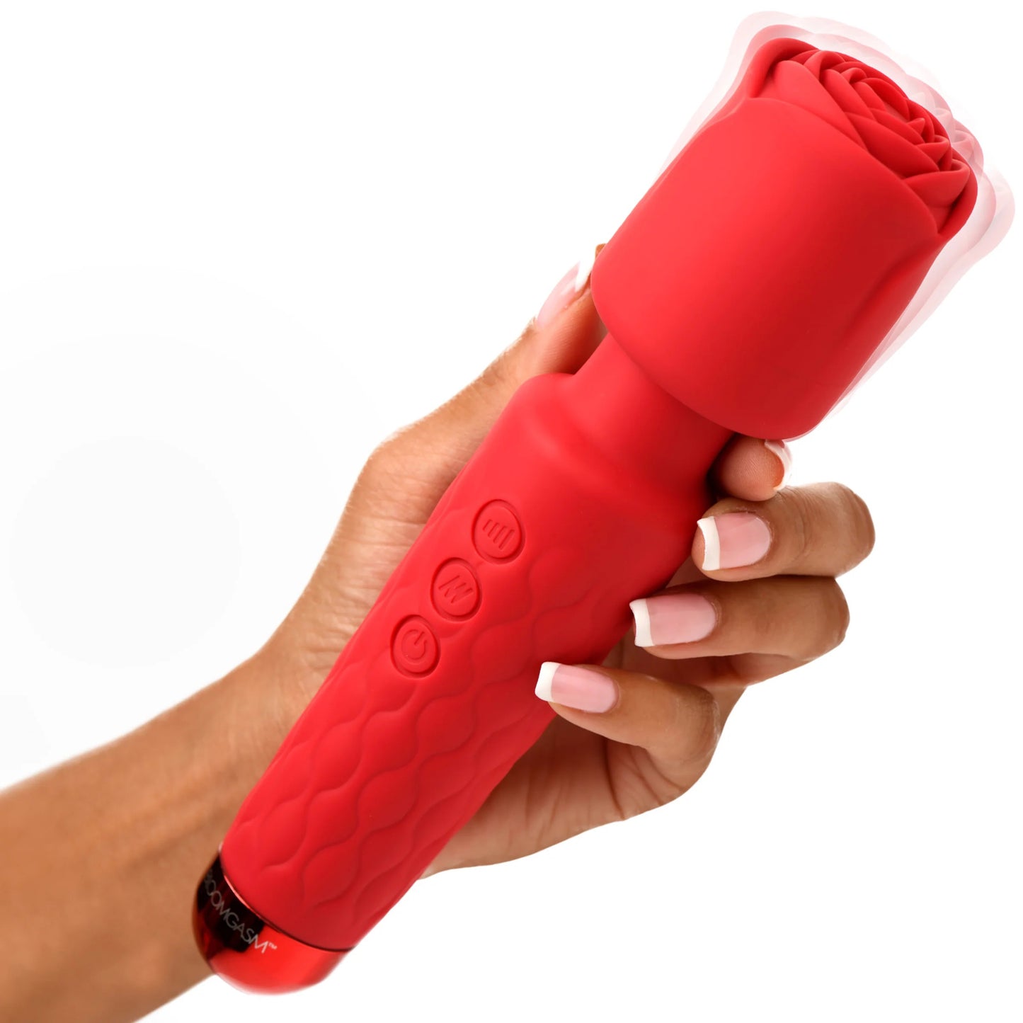 Pleasure Rose 10x Silicone Wand With Rose Attachment - Red | 848518053695 | Available at EroticWarehouse.com