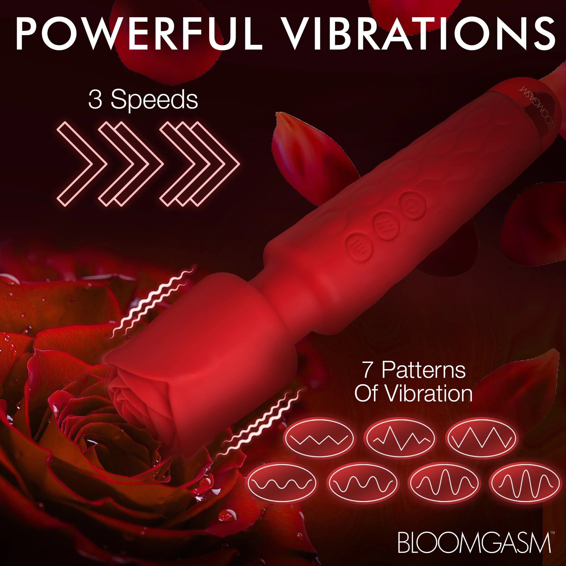 Pleasure Rose 10x Silicone Wand With Rose Attachment - Red | 848518053695 | Available at EroticWarehouse.com