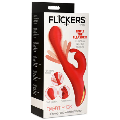 Rabbit Flick Flicking Silicone Rabbit Vibrator - Red | 848518054456 | Available at EroticWarehouse.com