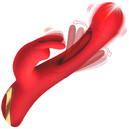 Rabbit Flick Flicking Silicone Rabbit Vibrator - Red | 848518054456 | Available at EroticWarehouse.com