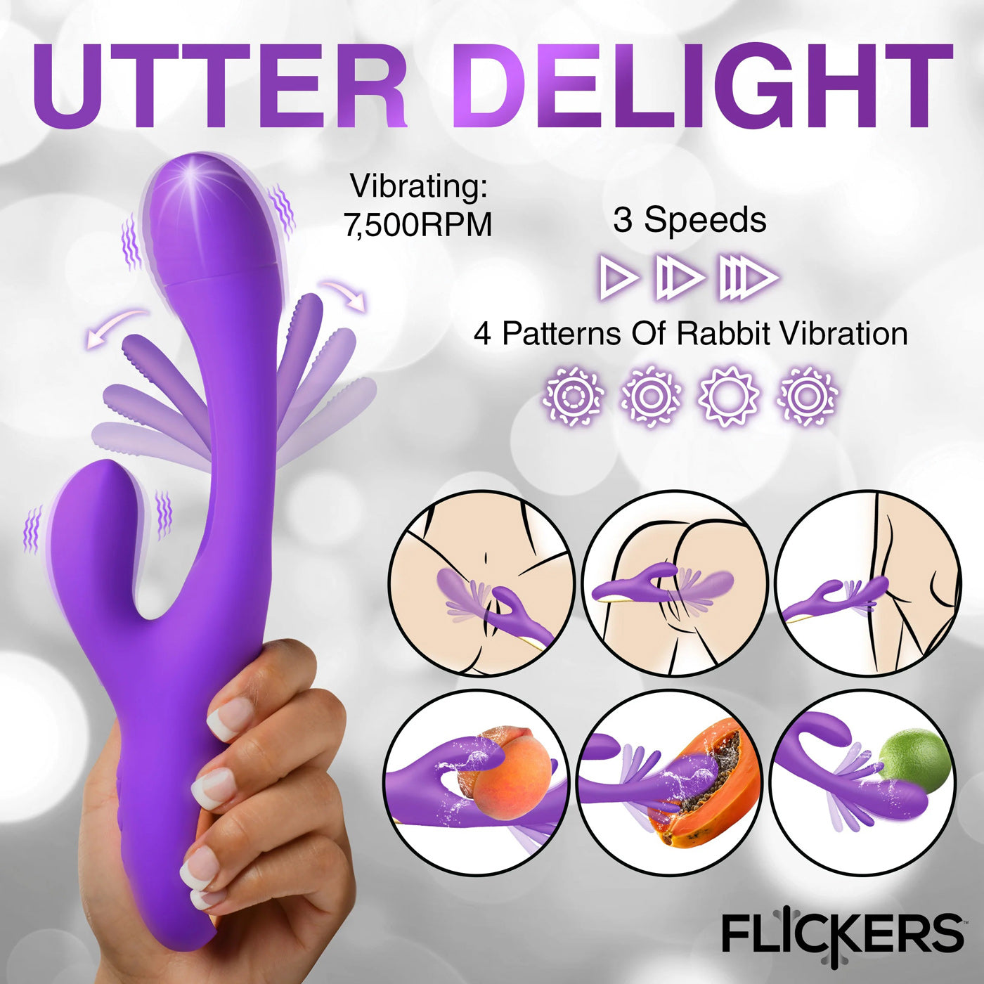 Tri-Flick Flicking Silicone Rabbit Vibrator - Purple | 848518054661 | Available at EroticWarehouse.com