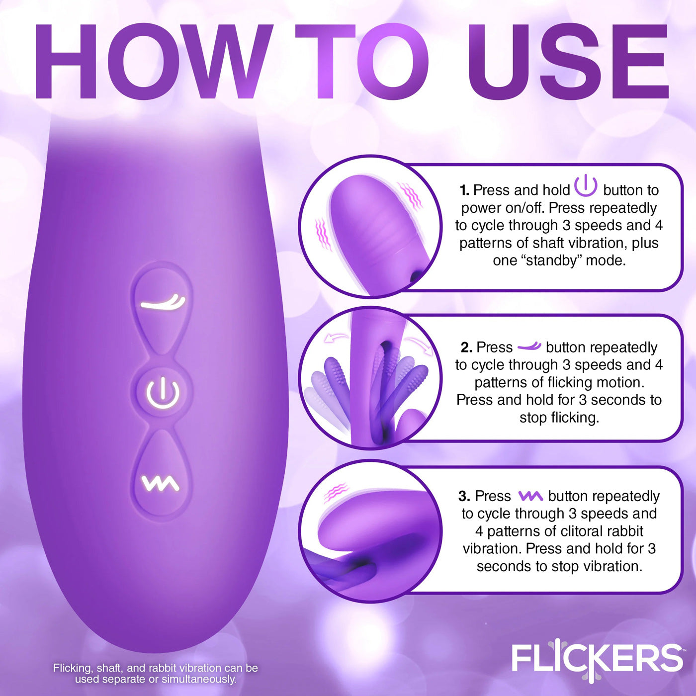 Tri-Flick Flicking Silicone Rabbit Vibrator - Purple | 848518054661 | Available at EroticWarehouse.com