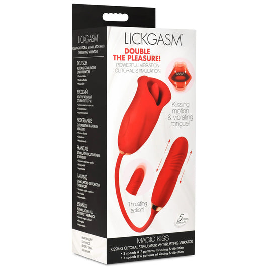 Magic Kiss Kissing Clitoral Stimulator With Thrusting Vibrator - Red | 848518054906 | Available at EroticWarehouse.com