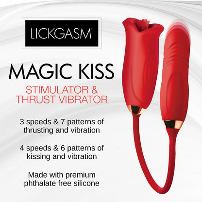 Magic Kiss Kissing Clitoral Stimulator With Thrusting Vibrator - Red | 848518054906 | Available at EroticWarehouse.com