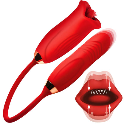 Magic Kiss Kissing Clitoral Stimulator With Thrusting Vibrator - Red | 848518054906 | Available at EroticWarehouse.com